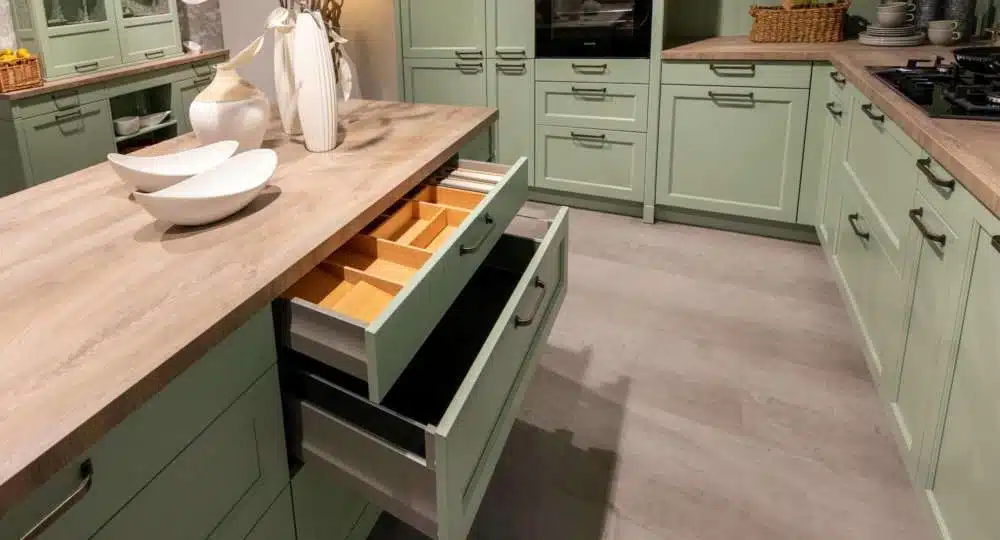 Häcker Landhausküche Esche Pastellgrün Auszug