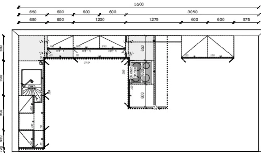 Häcker moderne Landhausküche mit Kochinsel Grundriss