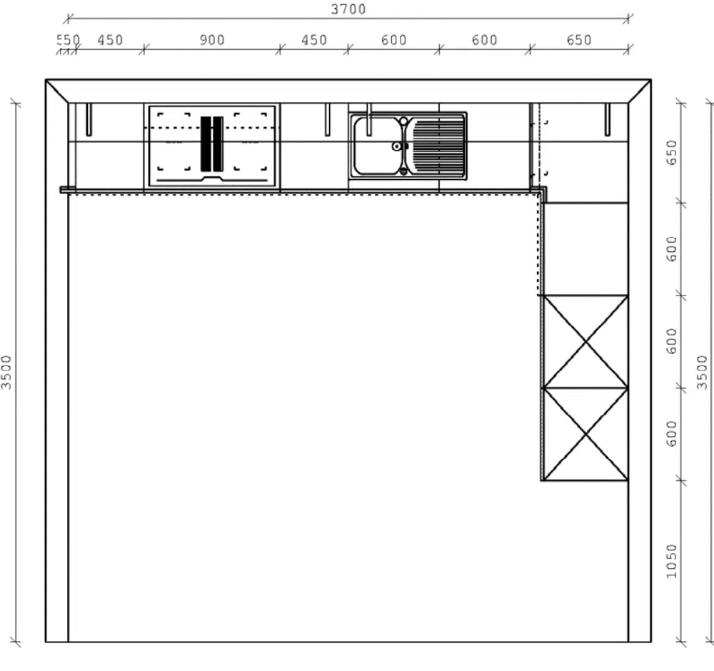 Schüller L-Küche im Landhausstil Grundriss