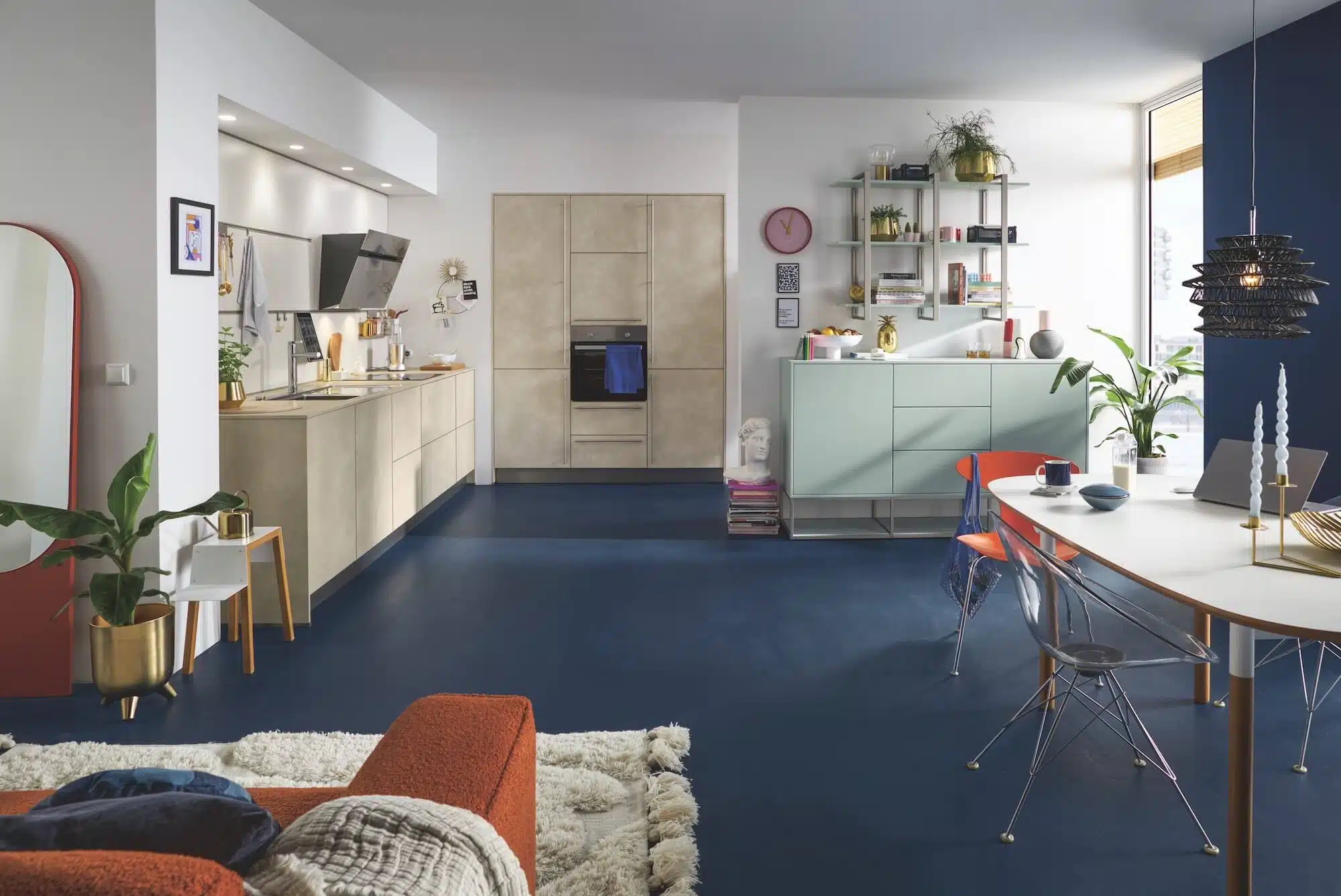 Schüller graue Design Küchenzeile mit Wandschrank