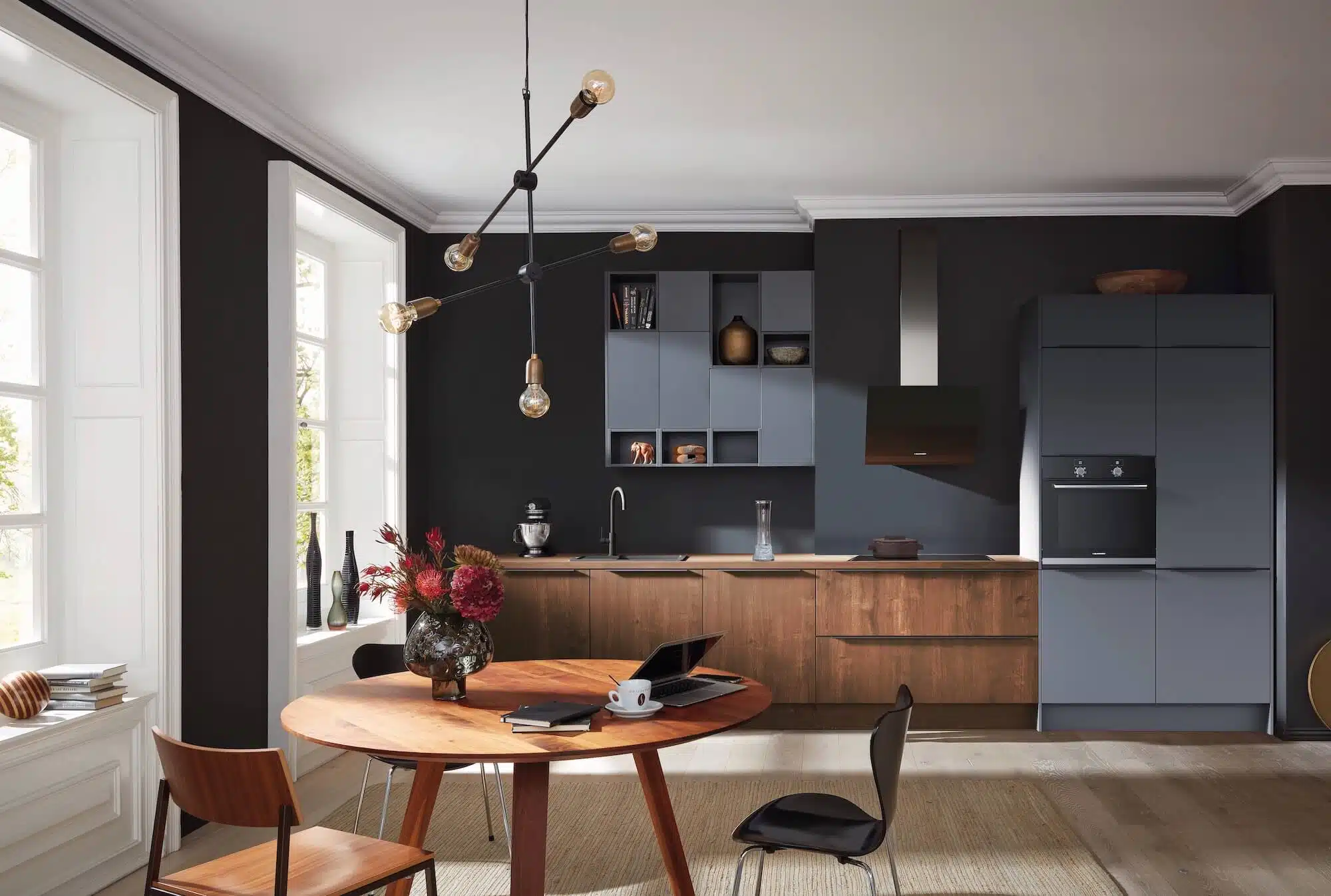 Häcker moderne Küchenzeile graphit Holz