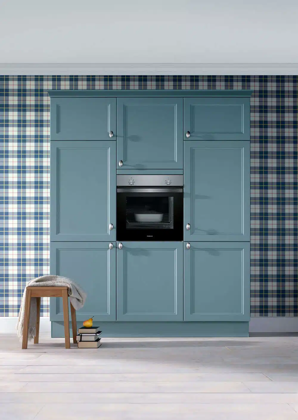 Schüller moderne Landhausküche Hochschrank blau